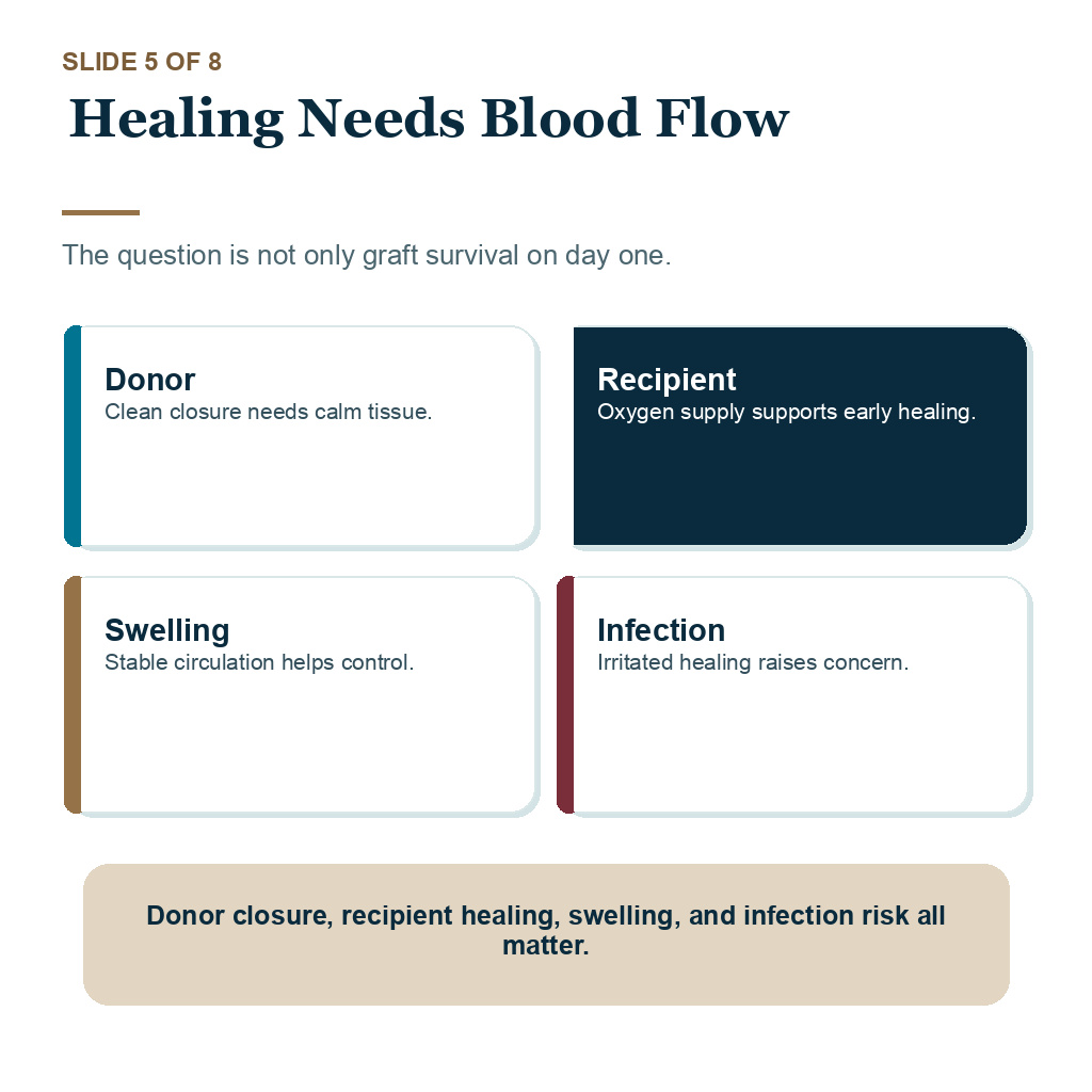 Healing needs blood flow before hair transplant surgery.
