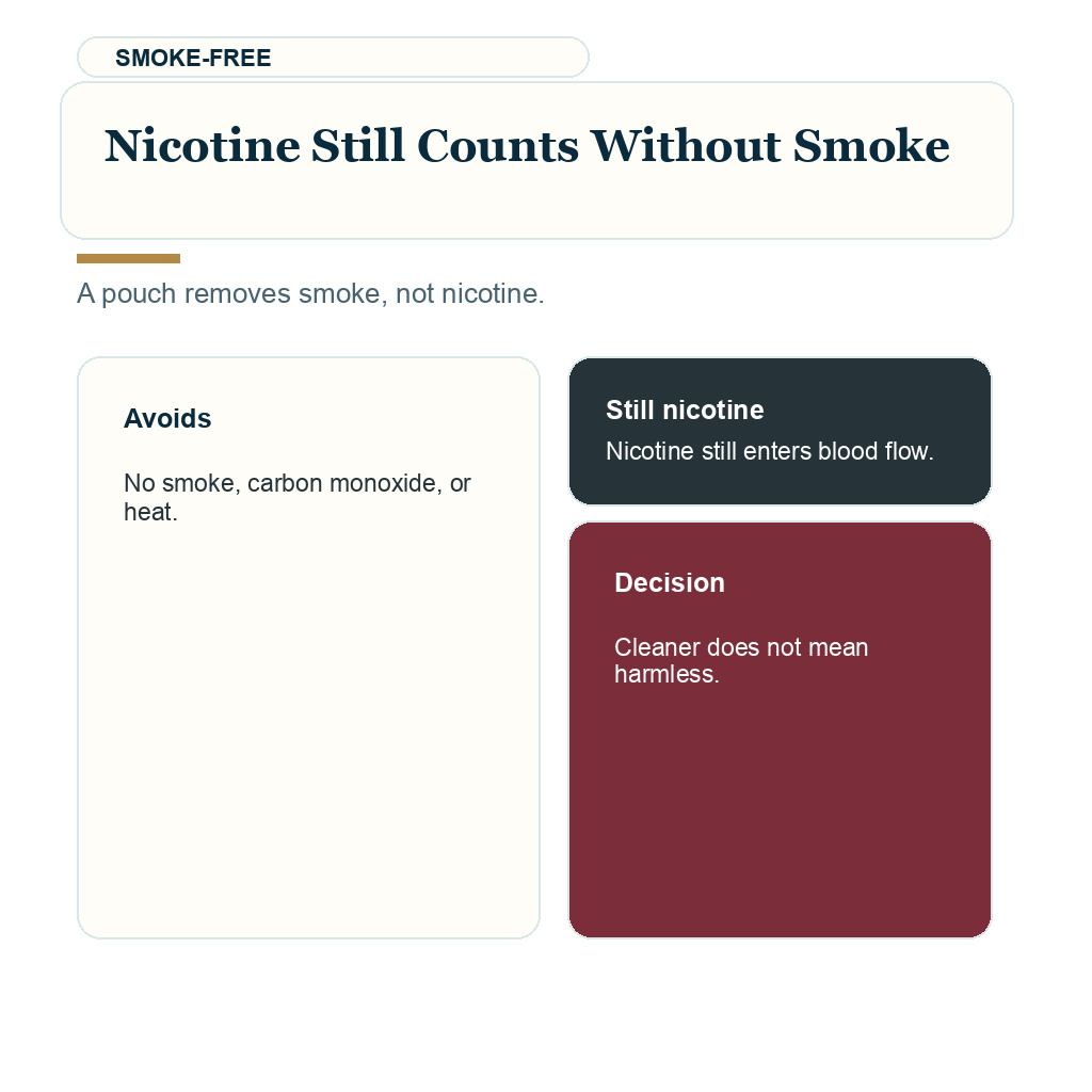 Support card explaining that nicotine pouches still deliver nicotine after a hair transplant