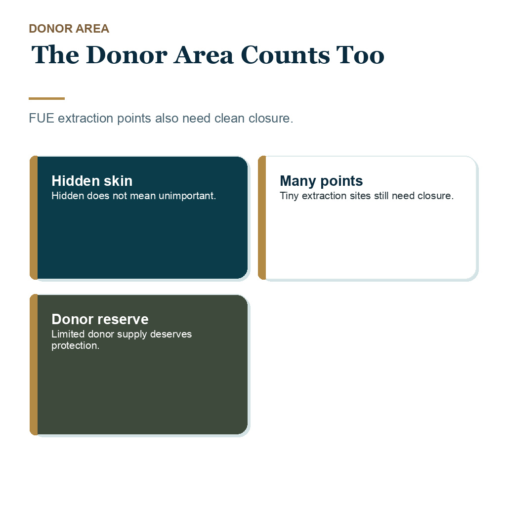 Support card explaining that donor area closure also matters after nicotine pouch use