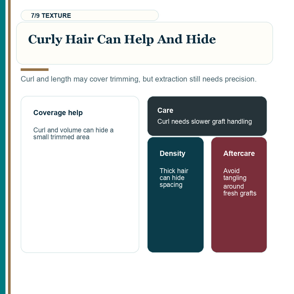 No shave hair transplant, how textured hair may help coverage while still requiring careful inspection.