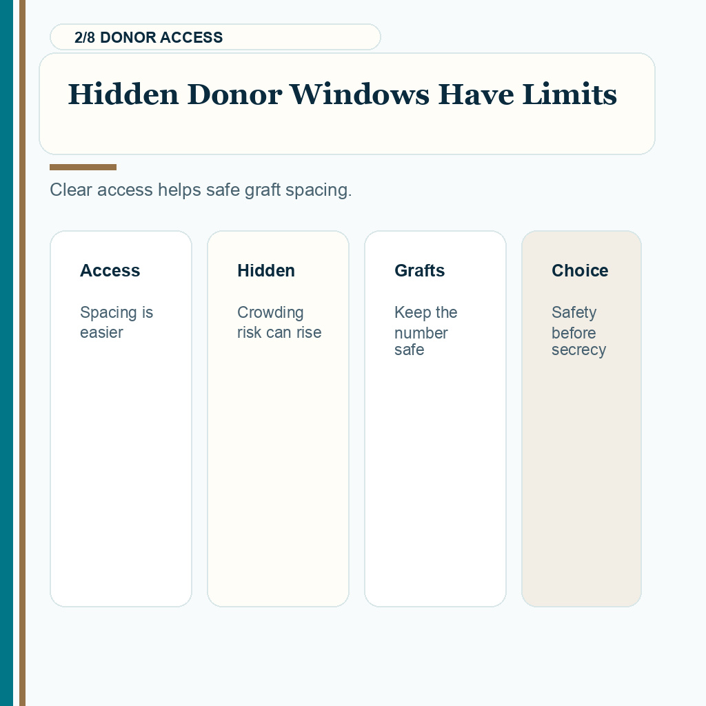 Non shaven hair transplant safety, hidden donor windows have limits.