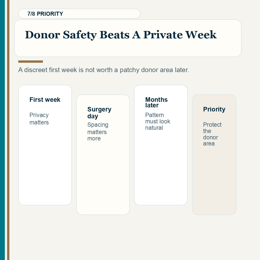 Non shaven hair transplant safety, donor safety beats a private week.