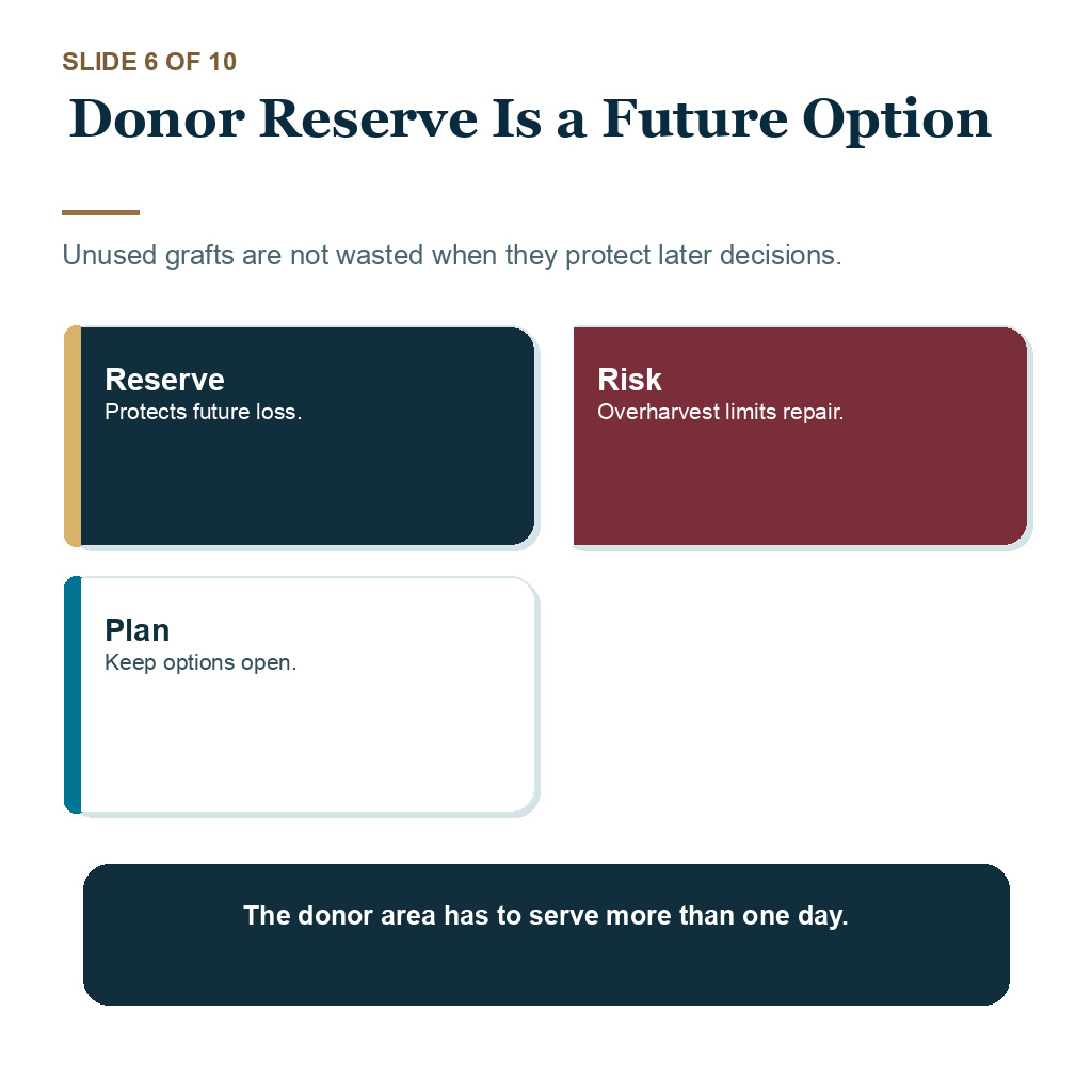 Norwood 4 or 5 graft budget carousel slide 6 about donor reserve is a future option.