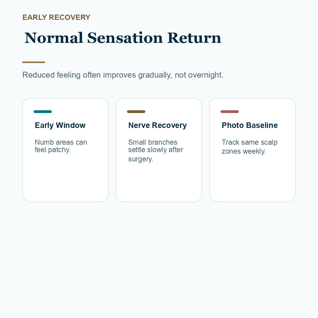 Scalp Numbness and Tingling Recovery Timeline slide 1 showing normal sensation return