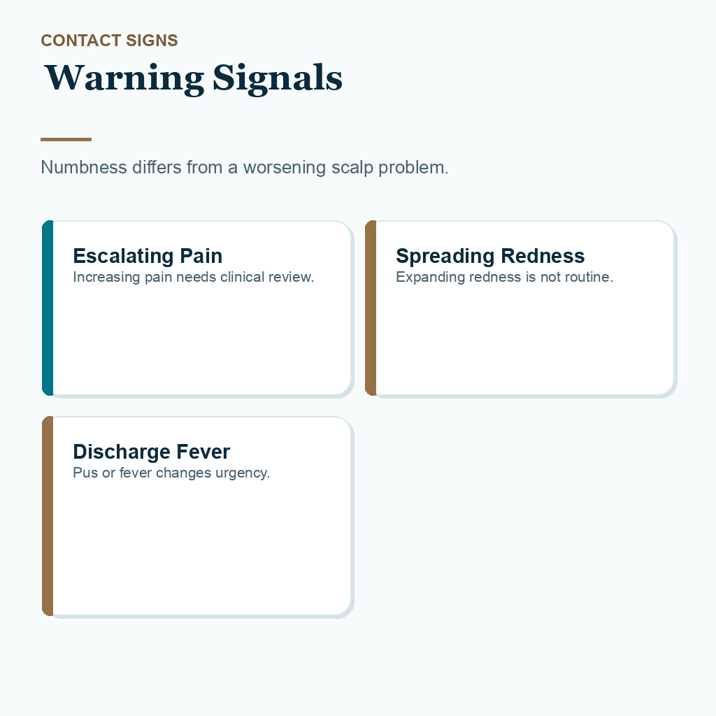 Scalp Numbness and Tingling Recovery Timeline slide 2 showing warning signals