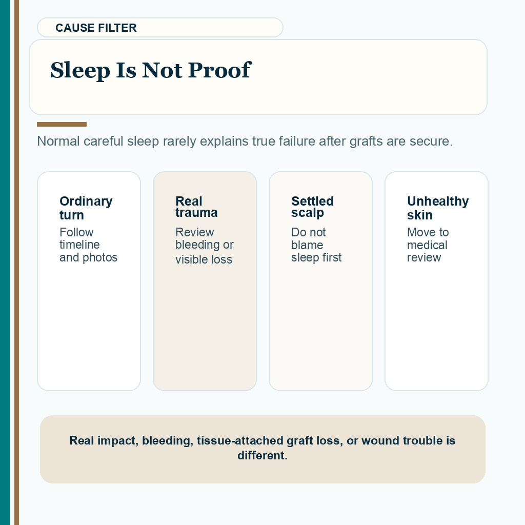 Slide 4 of 8 comparing ordinary sleep with real trauma when one side grows slower after hair transplant.