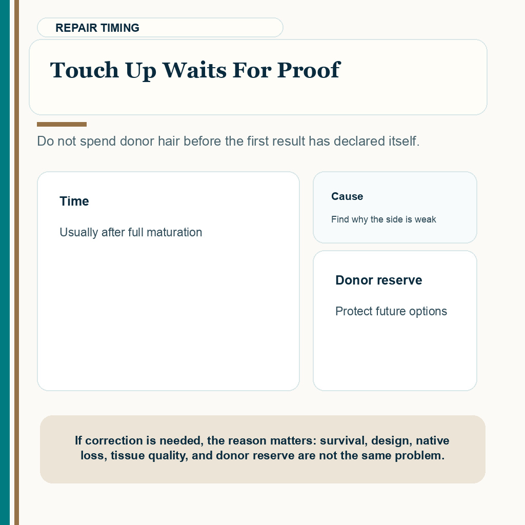 Slide 8 of 8 explaining why touch up timing needs proof and donor review when one side grows slower.