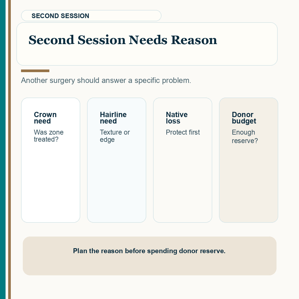 Second session needs reason in one year FUE result review.