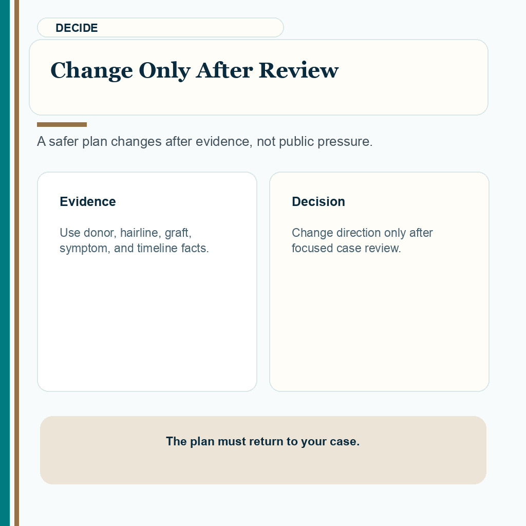 Carousel slide showing that hair transplant planning changes only after clinical review.