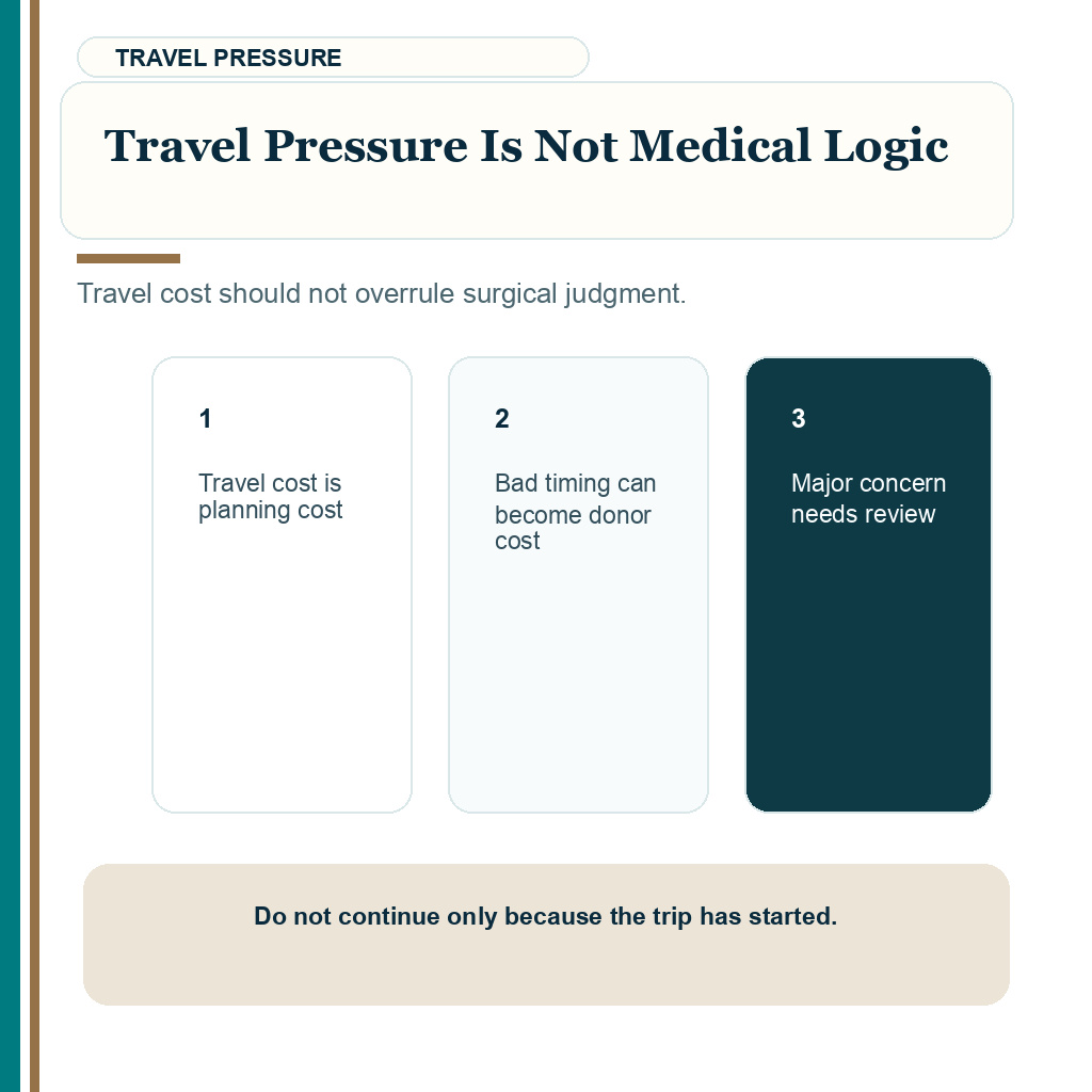 Travel pressure is not medical logic guidance before hair transplant surgery.