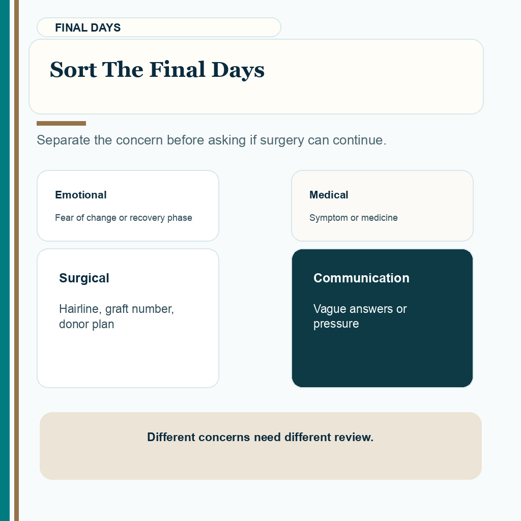 Sort the final days guidance before hair transplant surgery.