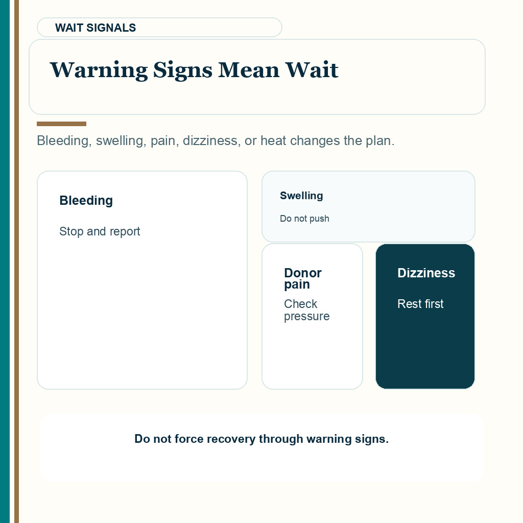 Physical work after hair transplant staged return slide 9 about warning signs mean wait.