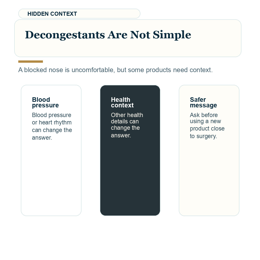 Pollen season FUE recovery support visual about decongestants are not simple