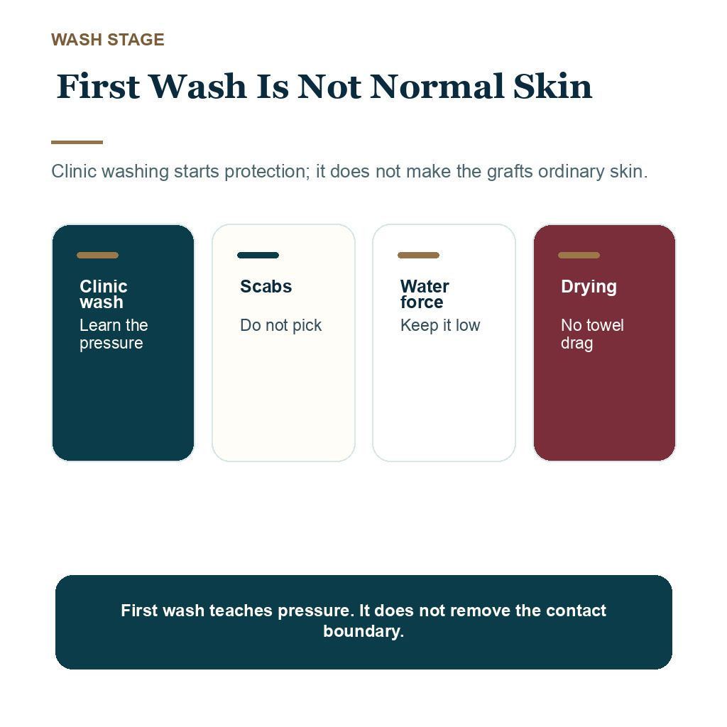 Prayer after hair transplant carousel slide 8 about first wash is not normal skin.