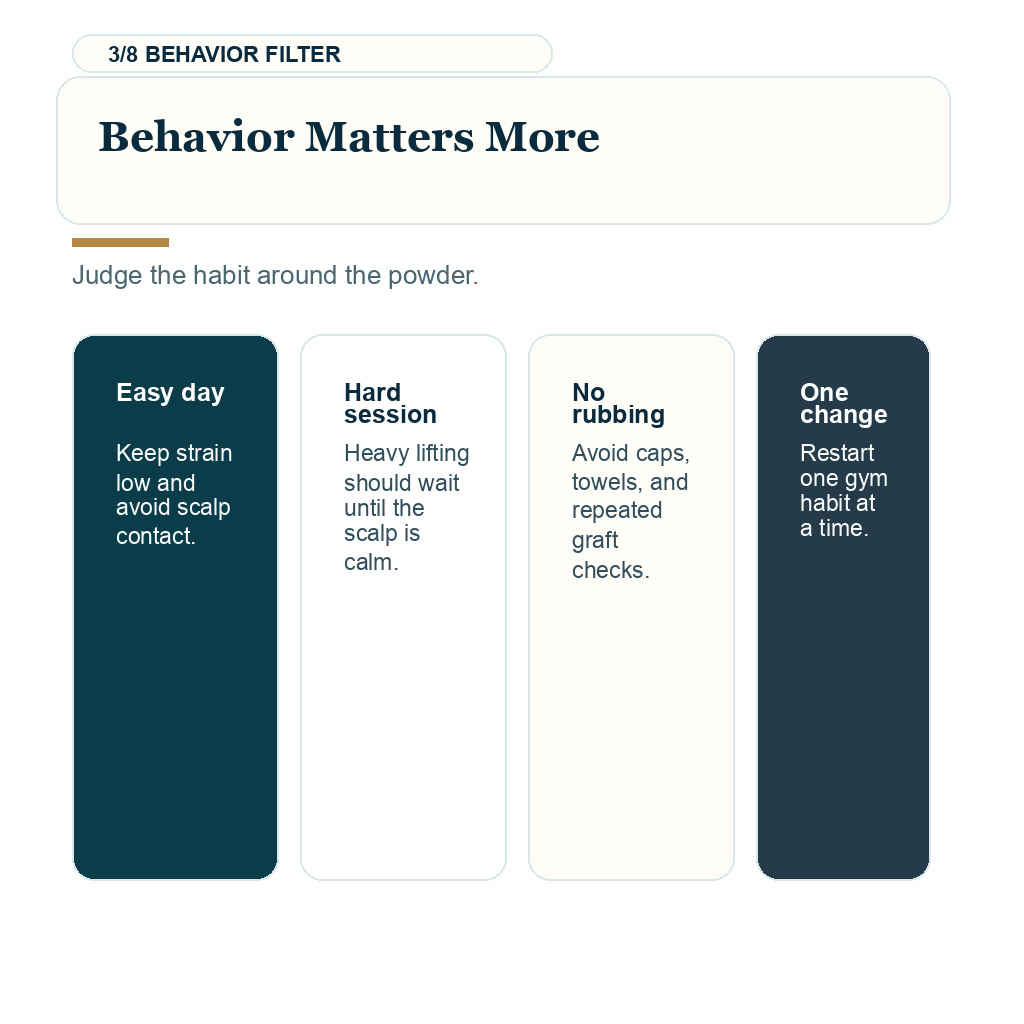 Pre workout after hair transplant, behavior matters more.