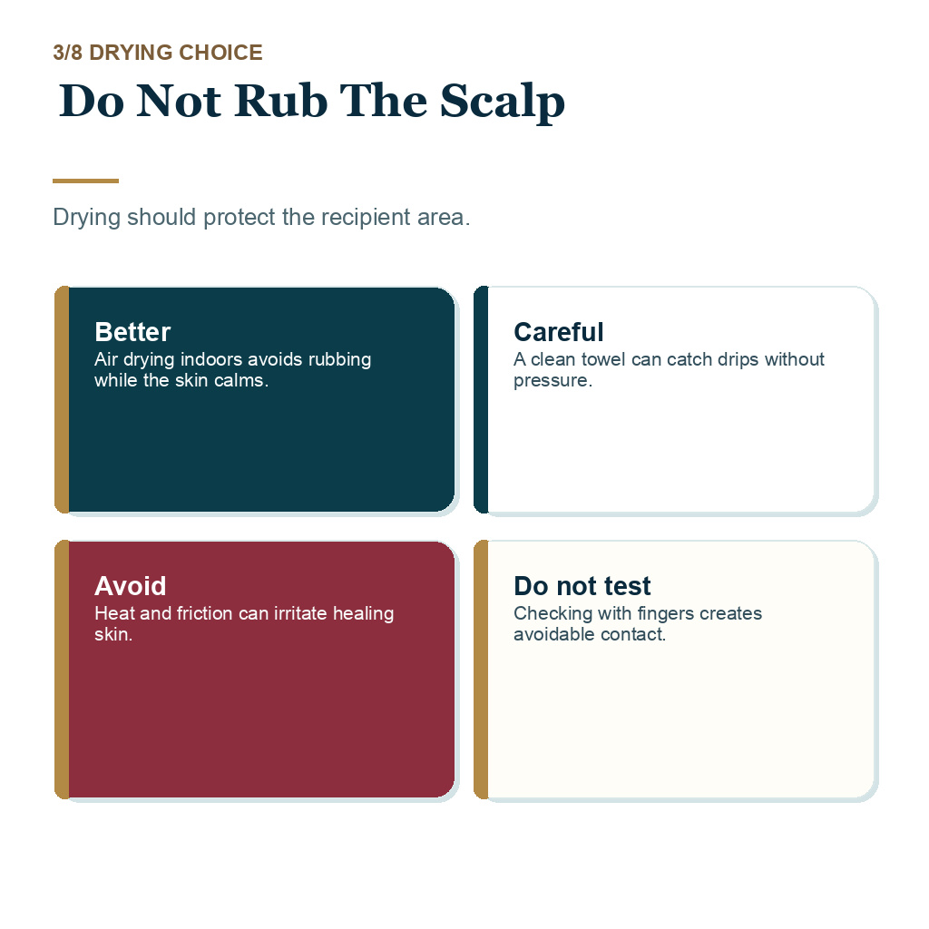 Rain after hair transplant, do not rub the scalp.