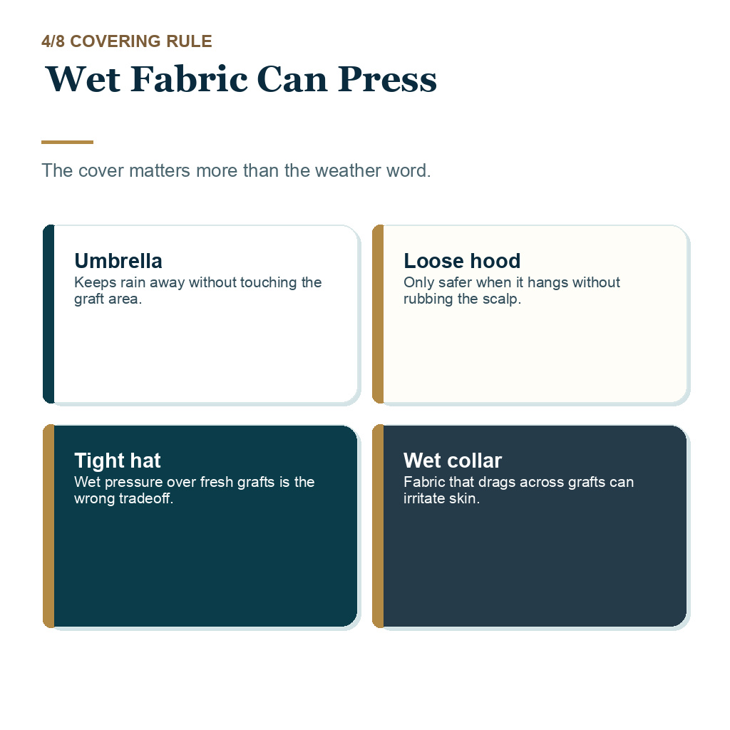 Rain after hair transplant, wet fabric can press.