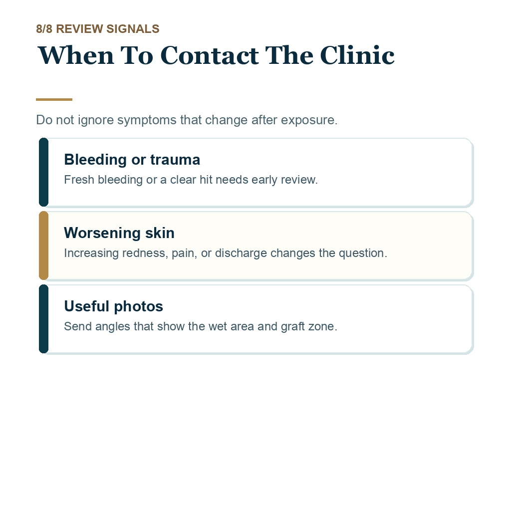 Rain after hair transplant, when to contact the clinic.