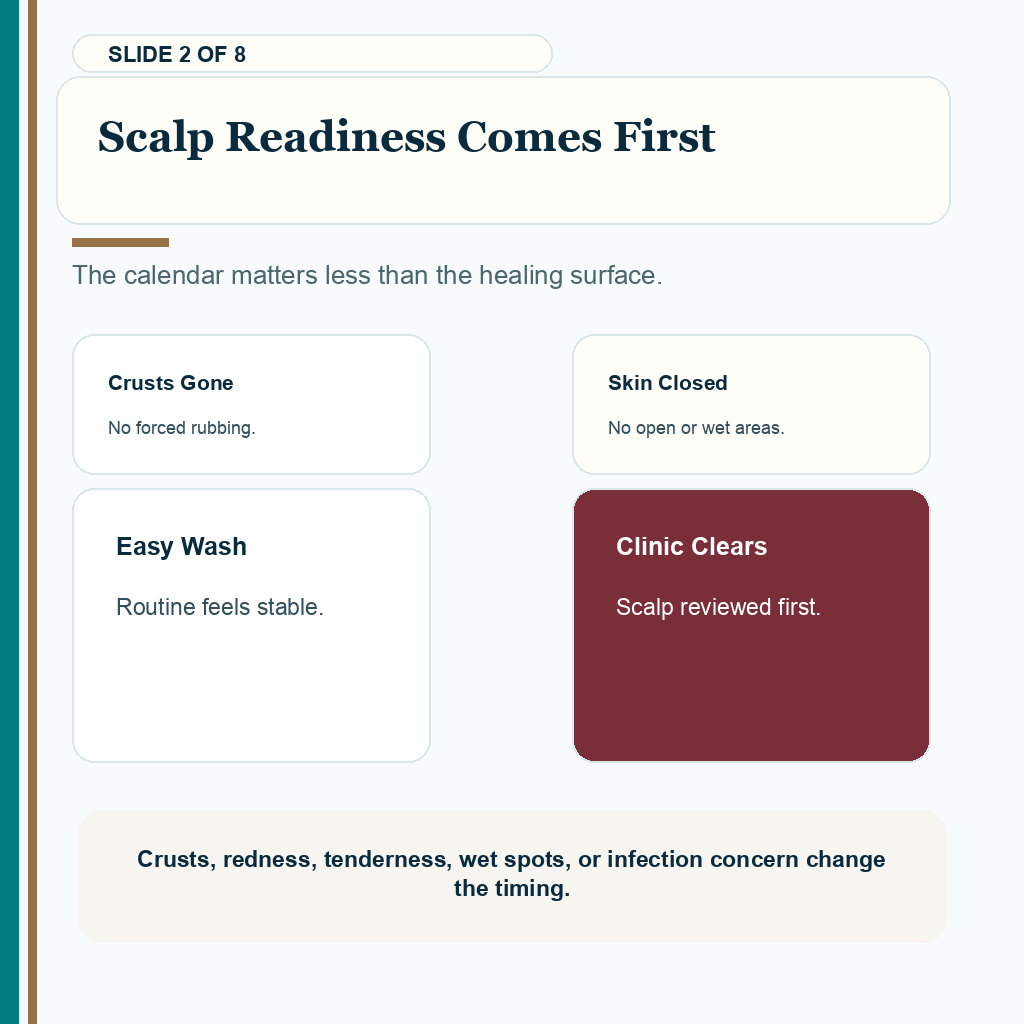 Scalp readiness comes first when red light devices are considered after a hair transplant.