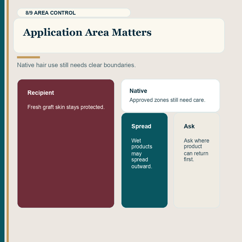 Application area review before placing topical products near grafts or donor skin