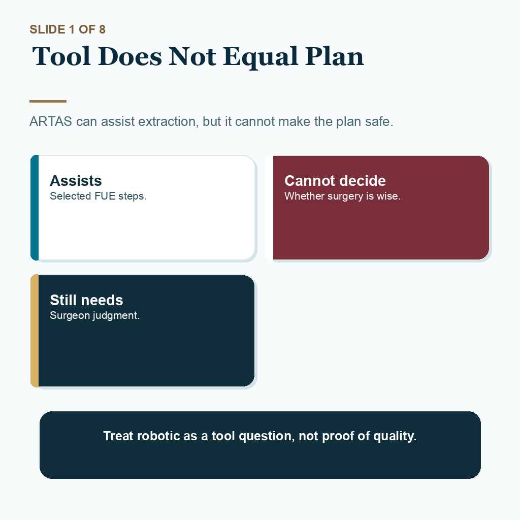 ARTAS robotic hair transplant carousel slide 1 about tool does not equal plan.