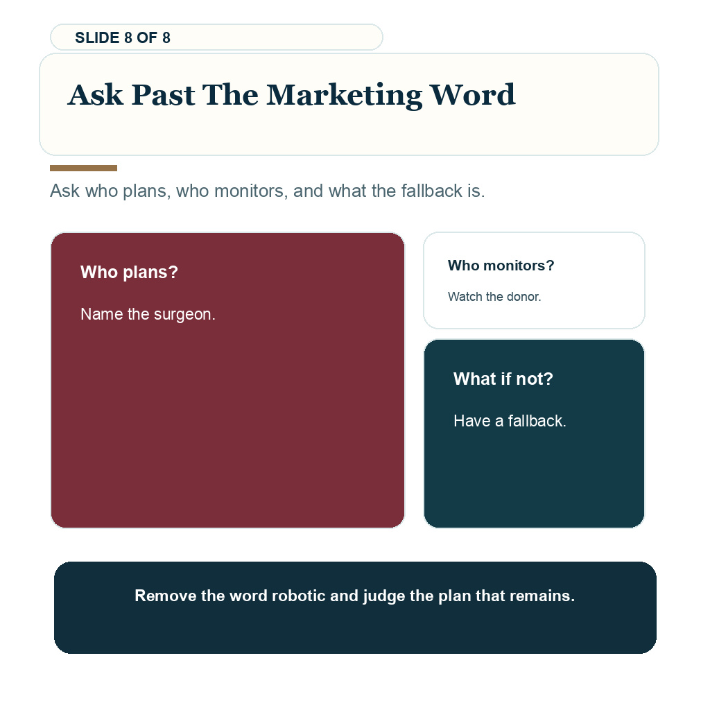 ARTAS robotic hair transplant carousel slide 8 about ask past the marketing word.