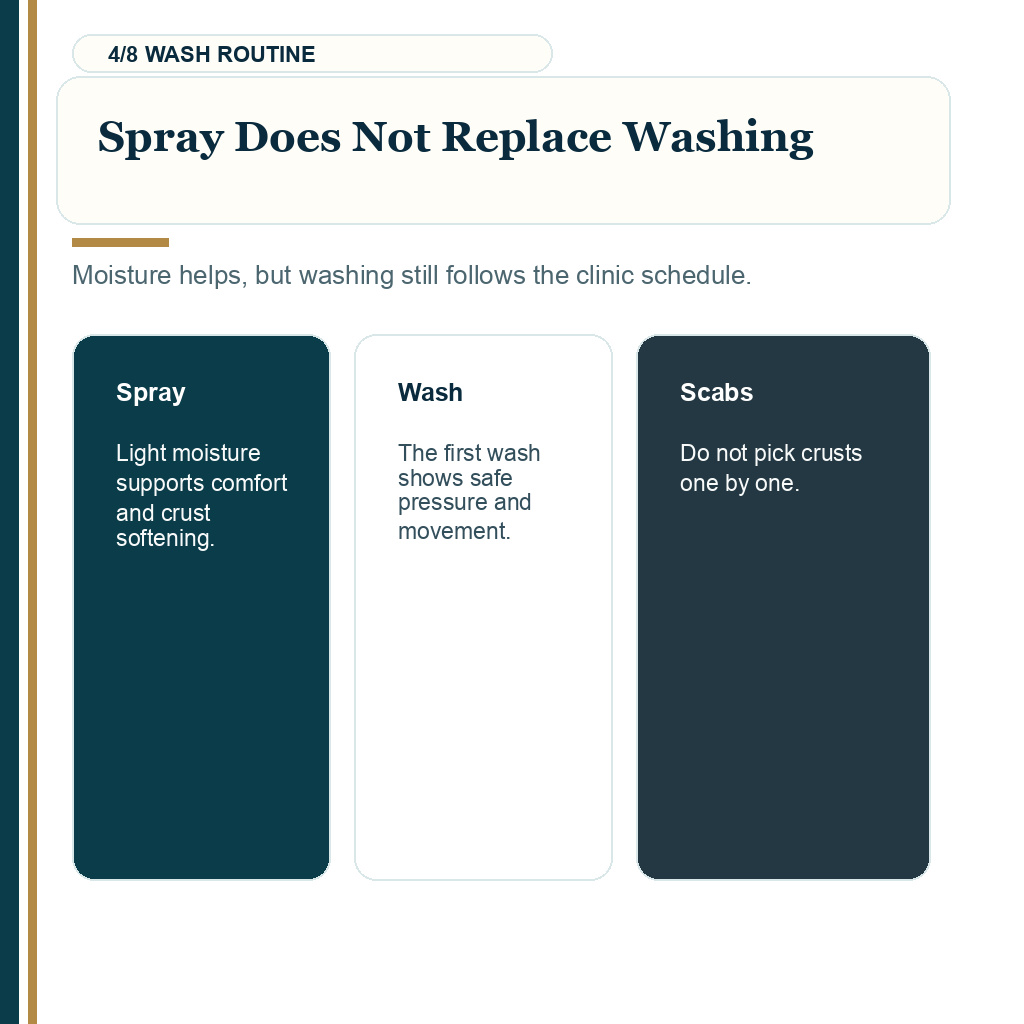 Saline spray after hair transplant, spray does not replace washing.