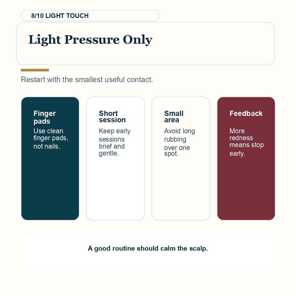 Scalp massage after hair transplant, light pressure only.