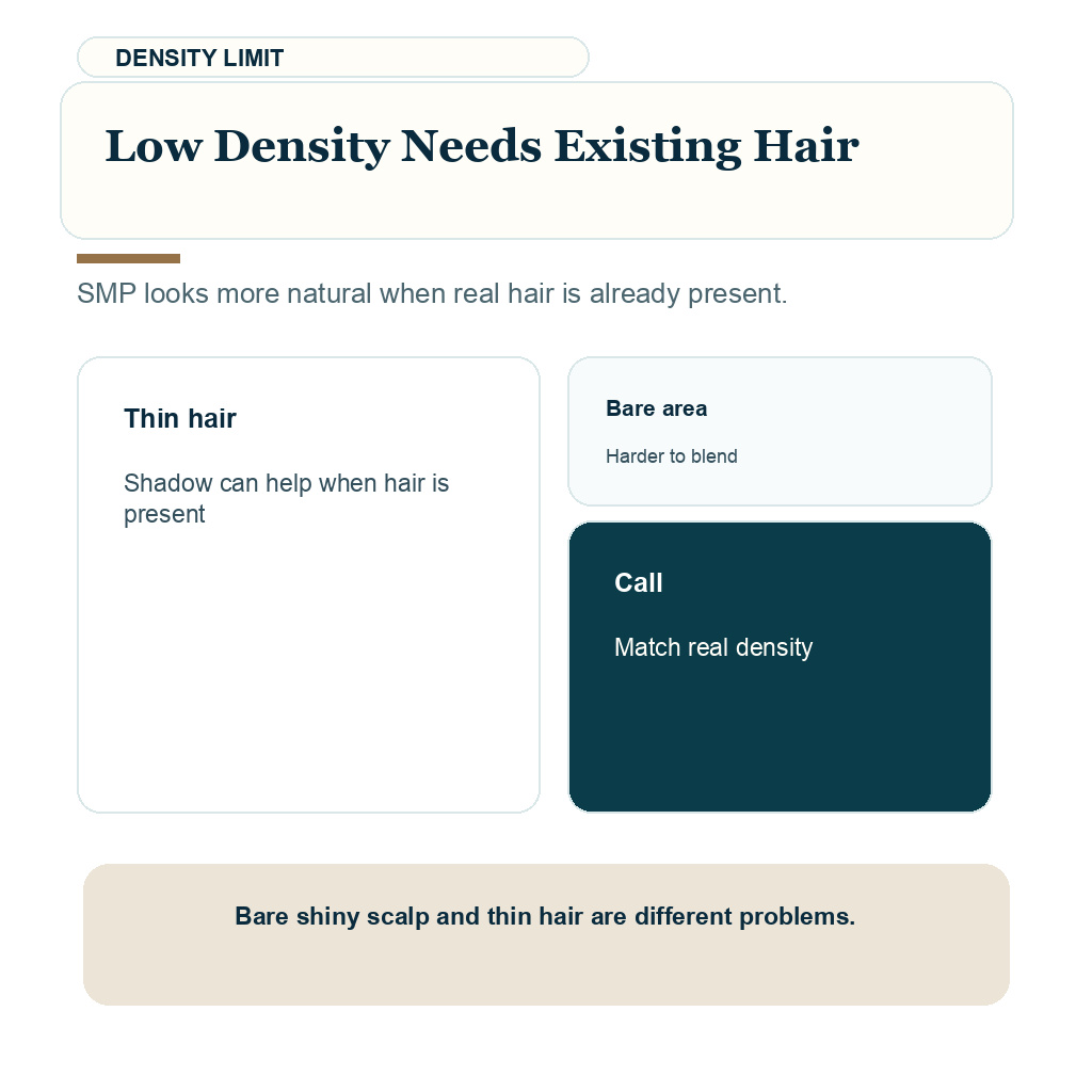 SMP decision carousel slide 5 about low density needs existing hair.