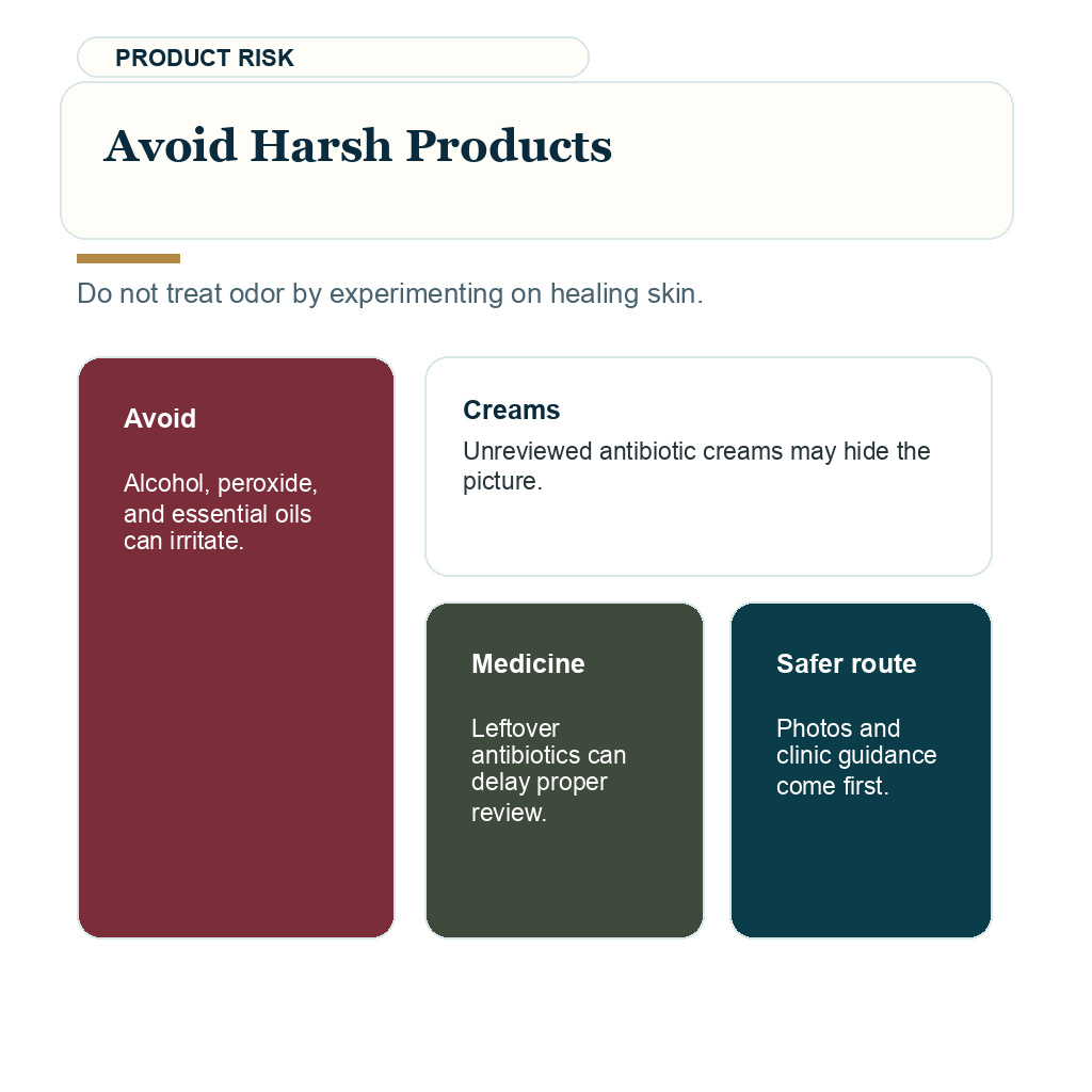 Scalp odor FUE recovery support visual about avoid harsh products