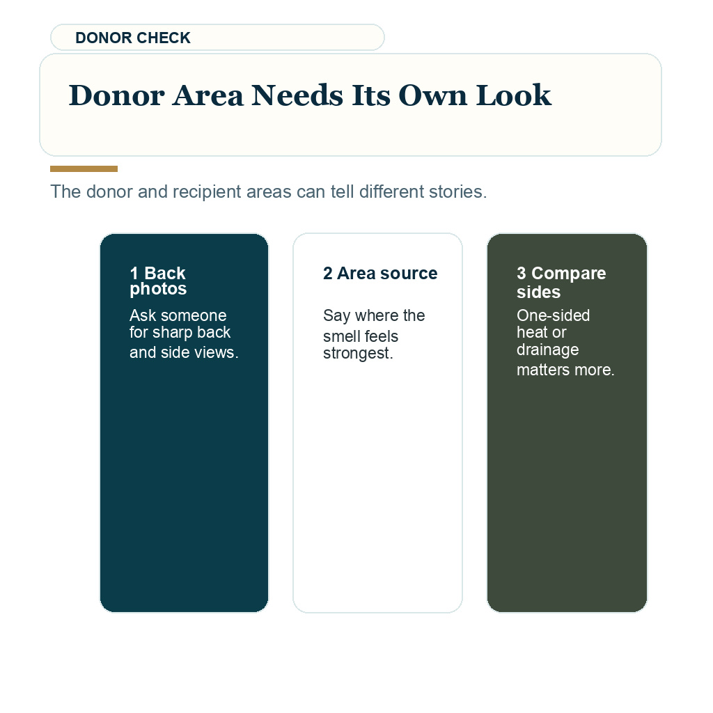 Scalp odor FUE recovery support visual about donor area needs its own look