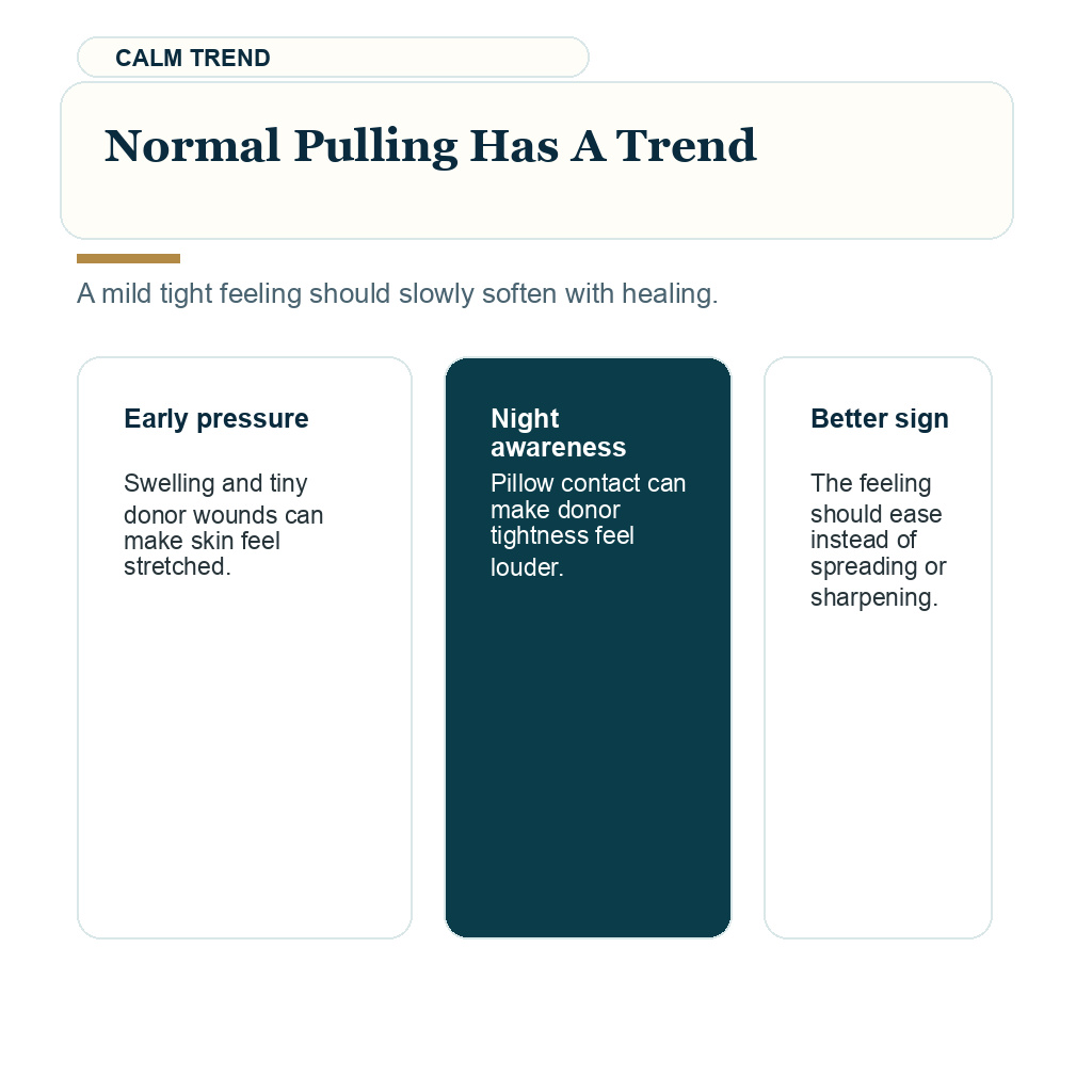 Information card explaining normal pulling trends after FUE