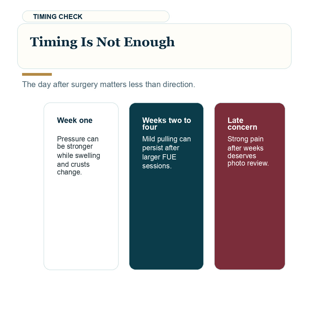 Information card explaining why timing alone is not enough for scalp tightness review
