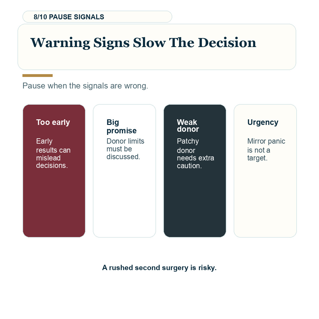 Second hair transplant, warning signs slow the decision.