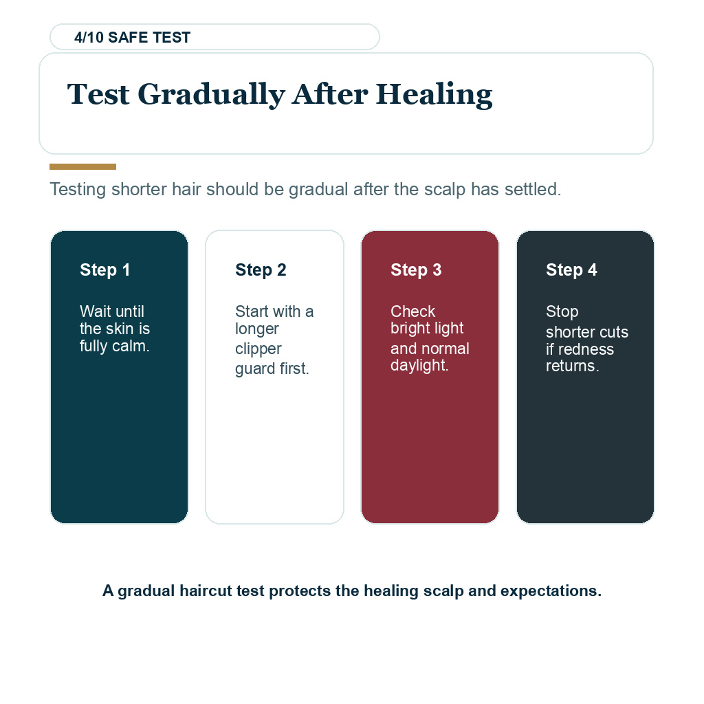 Shave head after hair transplant slide 4 explaining test gradually after healing.