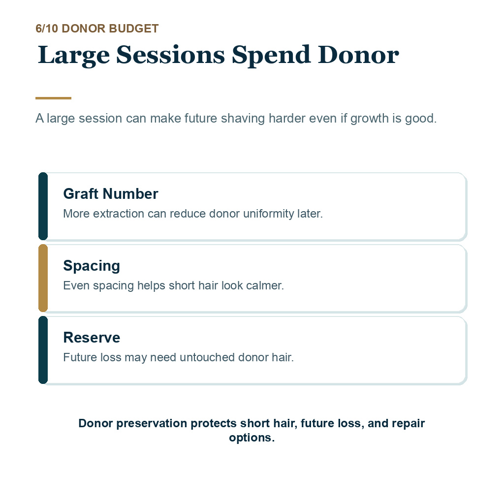 Shave head after hair transplant slide 6 explaining large sessions spend donor.