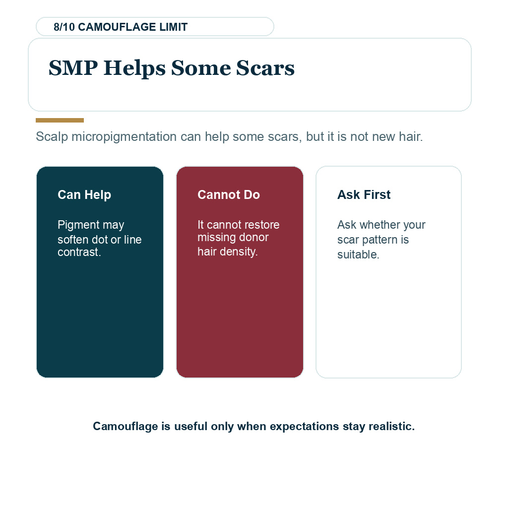 Shave head after hair transplant slide 8 explaining smp helps some scars.