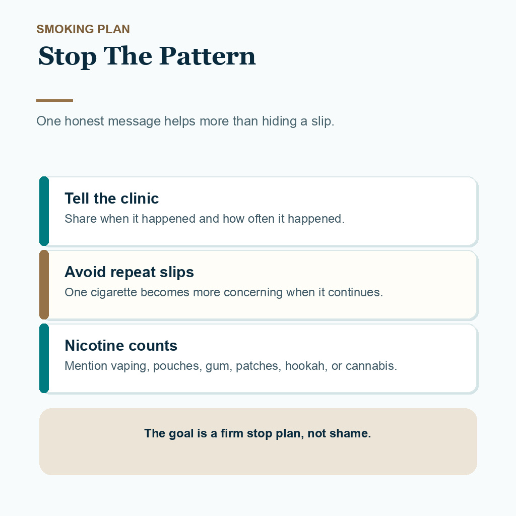 Diamond Hair Clinic support card showing smoking and nicotine planning points before and after hair transplant surgery