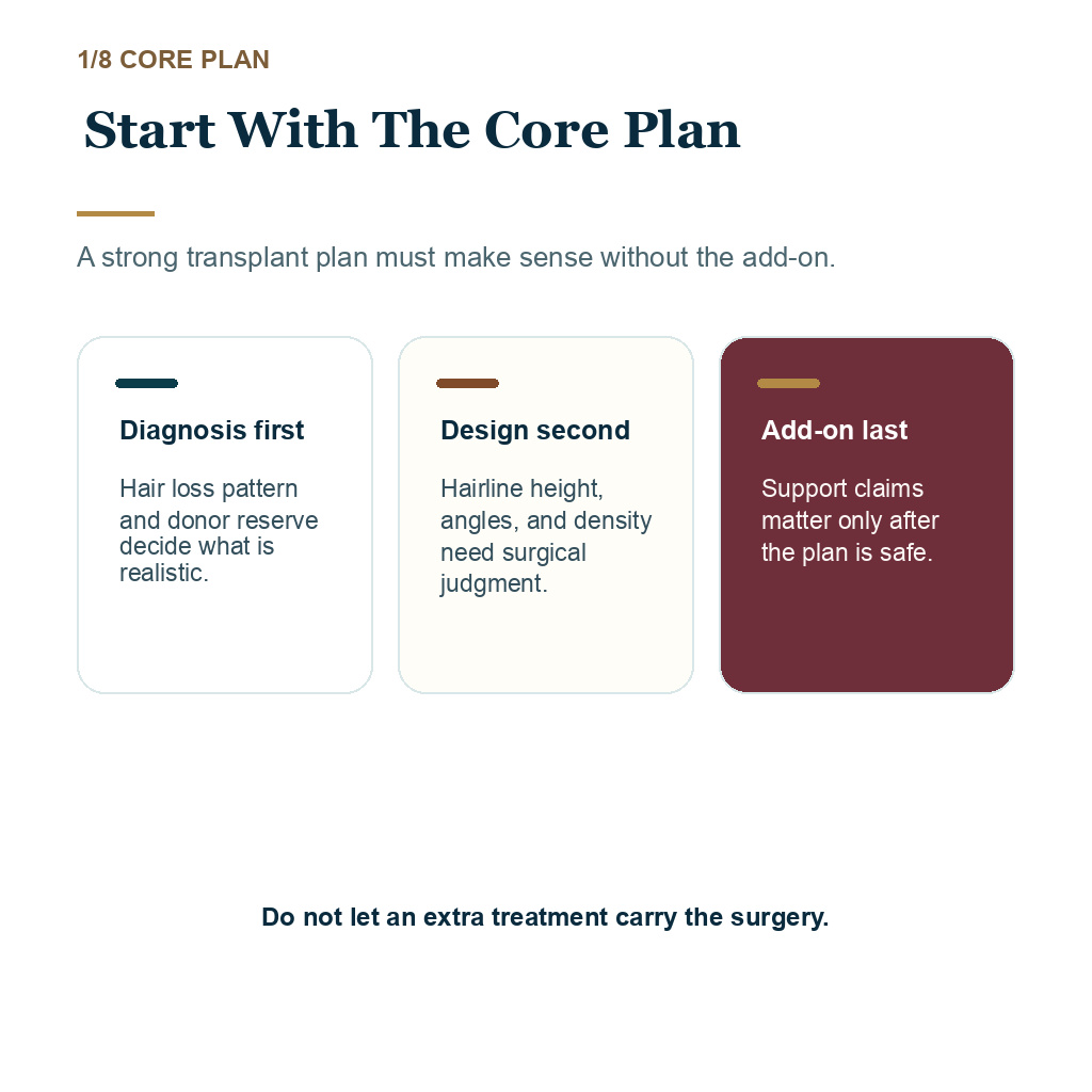 Stem cell add-ons hair transplant carousel slide 1 of 8 showing start with the core plan guidance