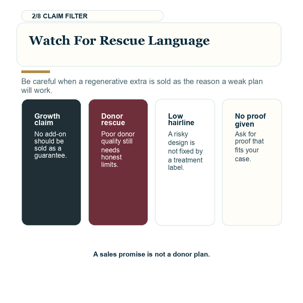 Stem cell add-ons hair transplant carousel slide 2 of 8 showing watch for rescue language guidance
