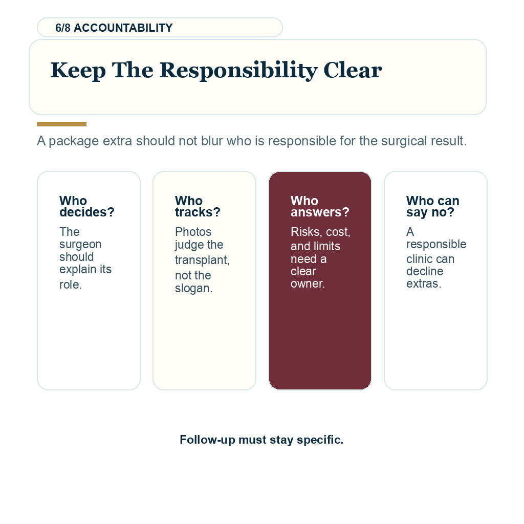 Stem cell add-ons hair transplant carousel slide 6 of 8 showing keep the responsibility clear guidance