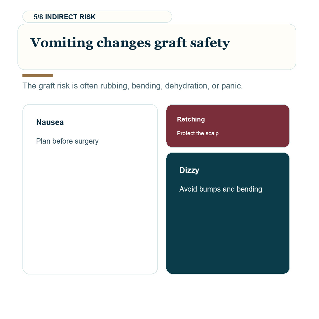 Sumatriptan after hair transplant, vomiting changes graft safety.
