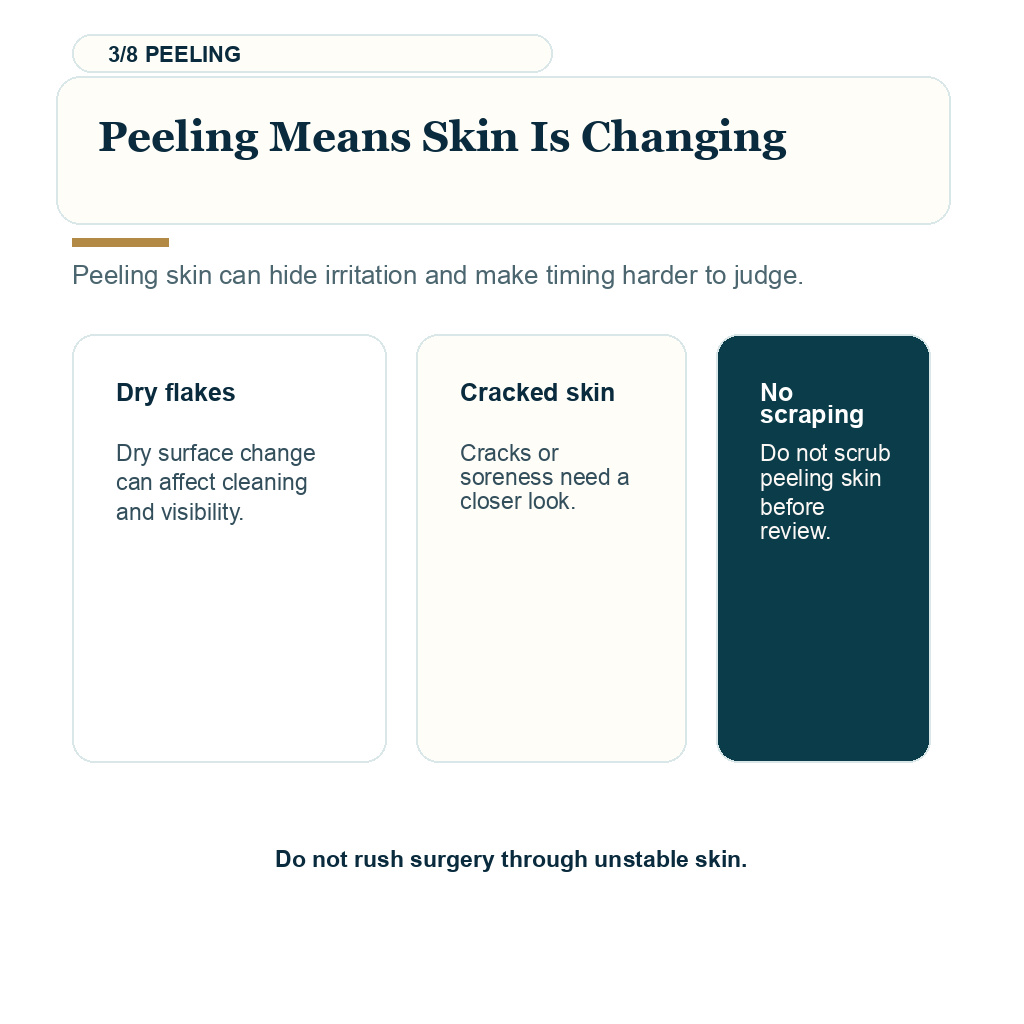 Sunburned scalp before hair transplant, peeling means skin is changing.