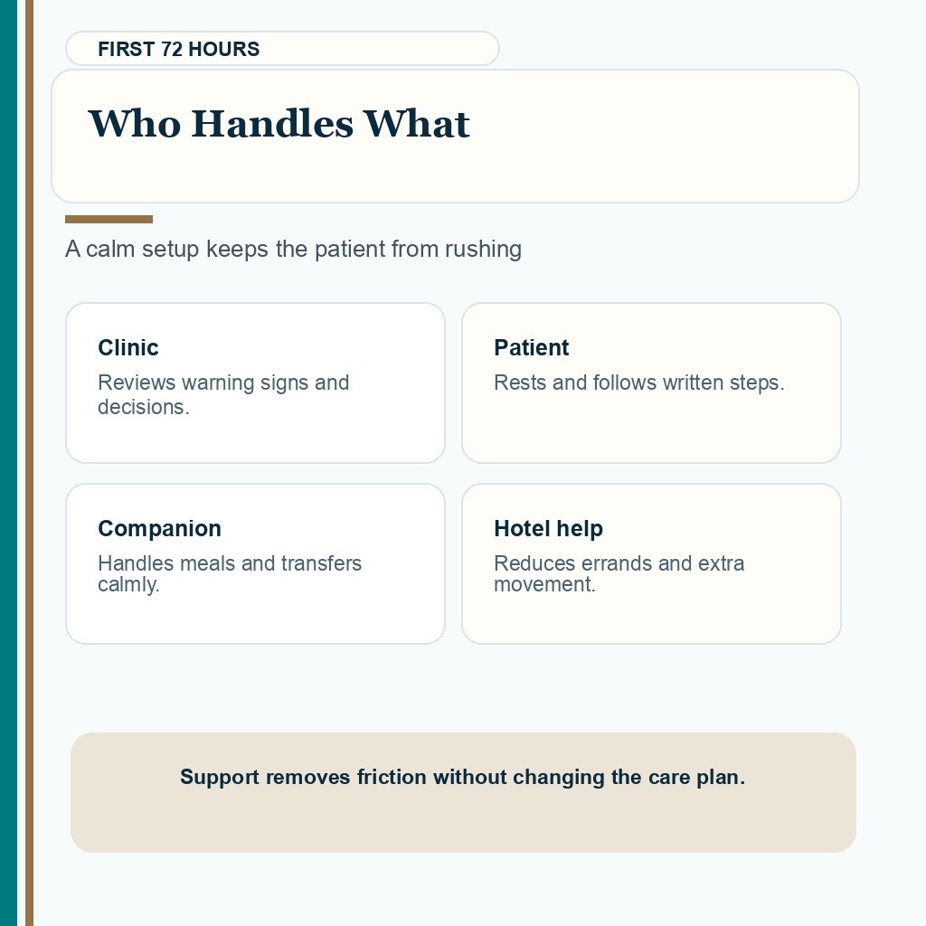 Support role map for the first 72 hours after hair transplant surgery