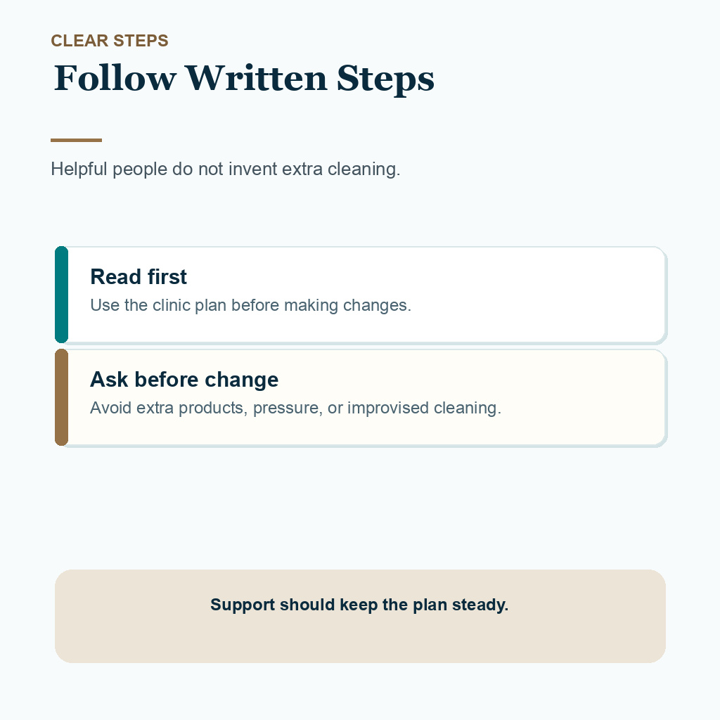 Carousel slide about following written aftercare steps after hair transplant surgery.