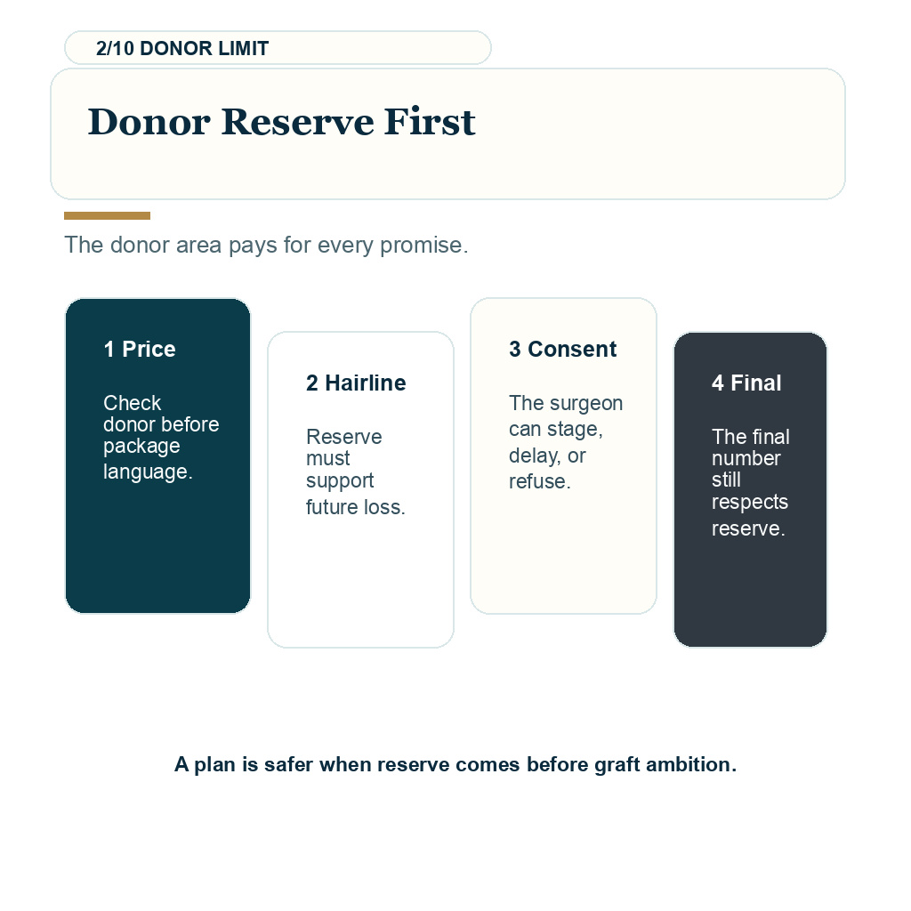 Surgeon involvement hair transplant, donor reserve first.