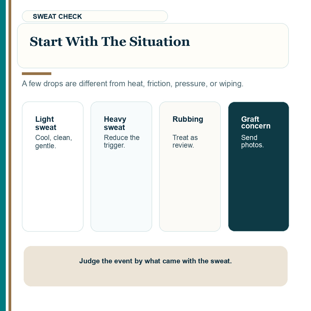 Sweating after hair transplant slide explaining start with the situation
