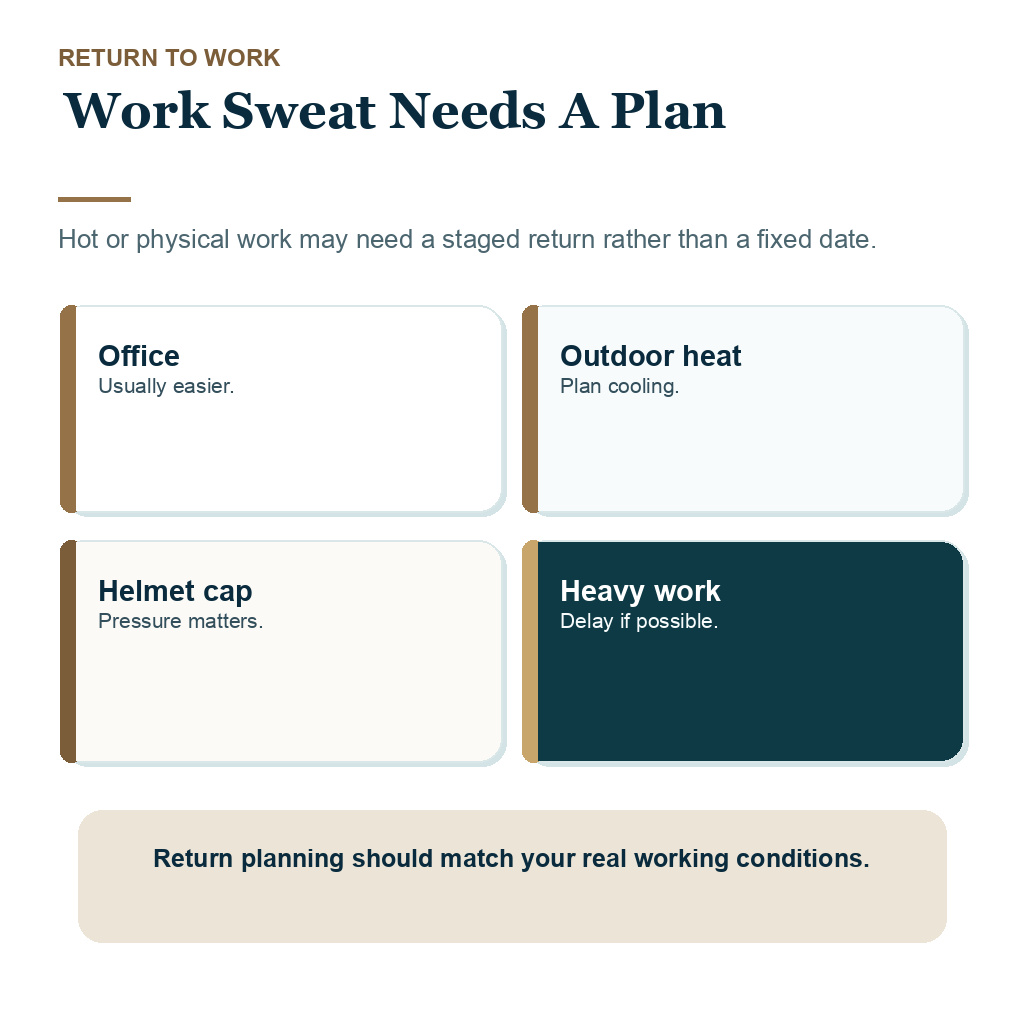 Sweating after hair transplant slide explaining work sweat needs a plan