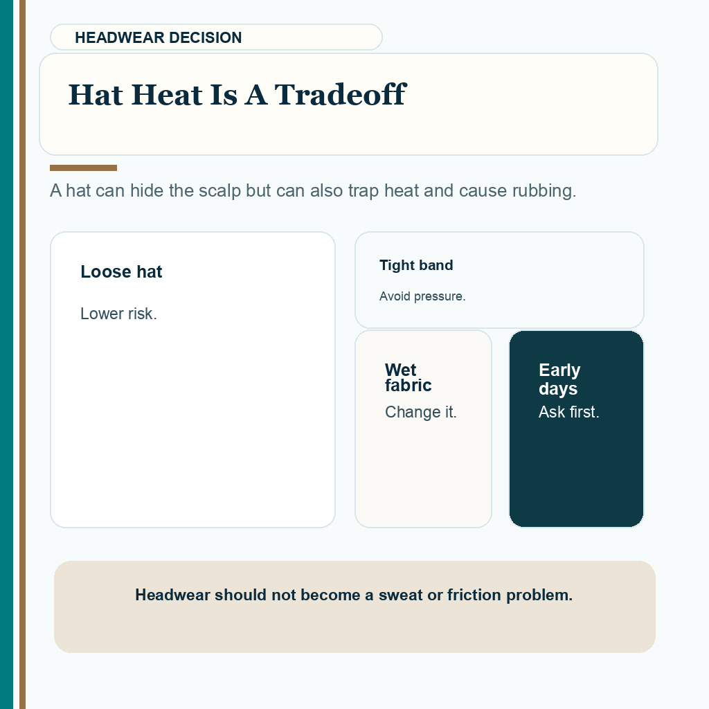 Sweating after hair transplant slide explaining hat heat is a tradeoff