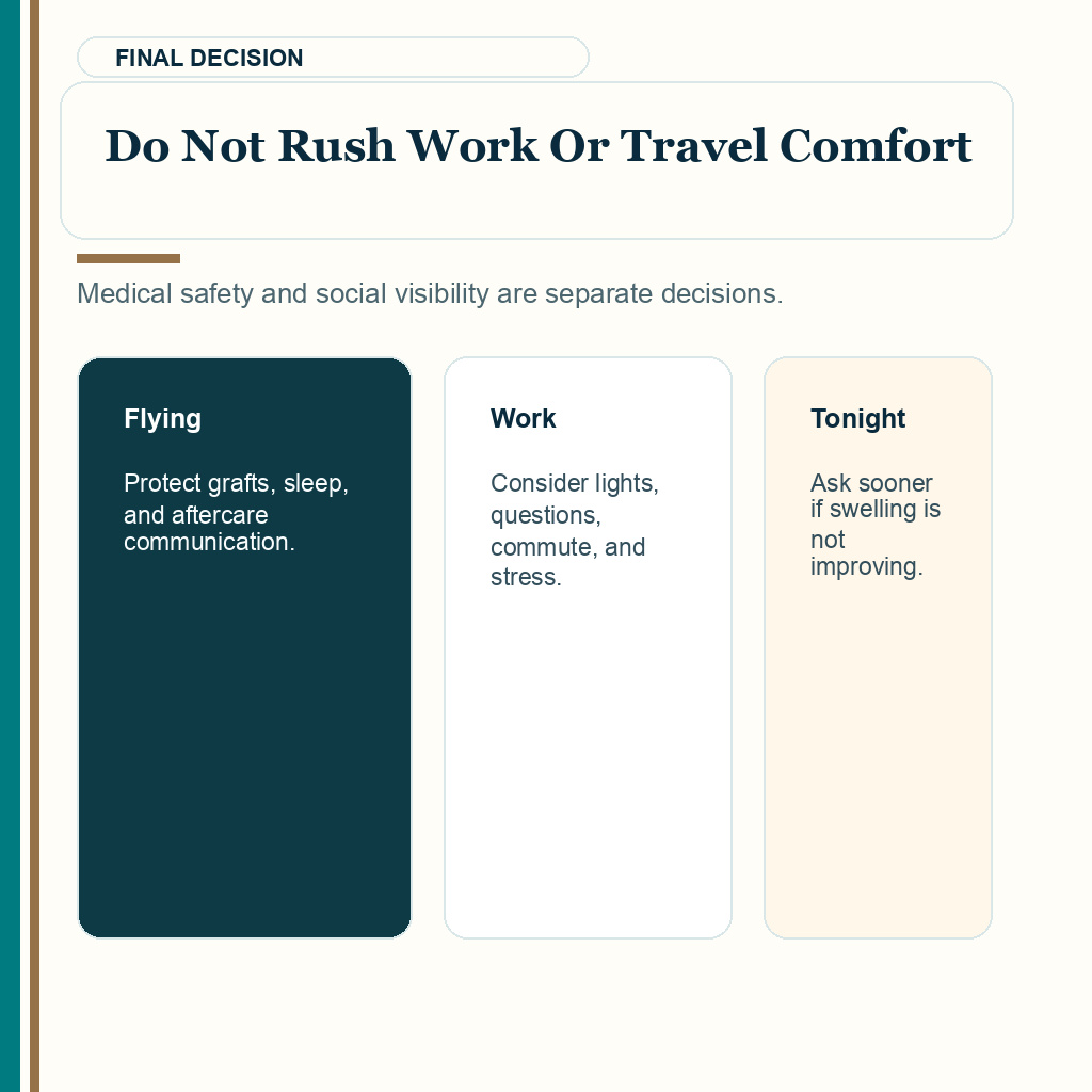 Swelling after hair transplant slide 10 explaining travel and work timing while swollen